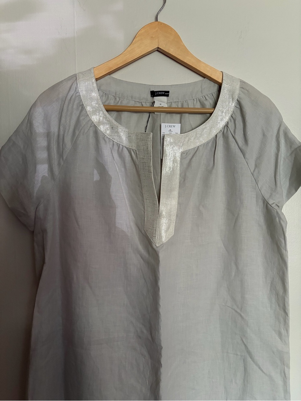 NWT J. Crew Collection Light Gray Linen-Blend Tunic with Silver Metallic Trim 10